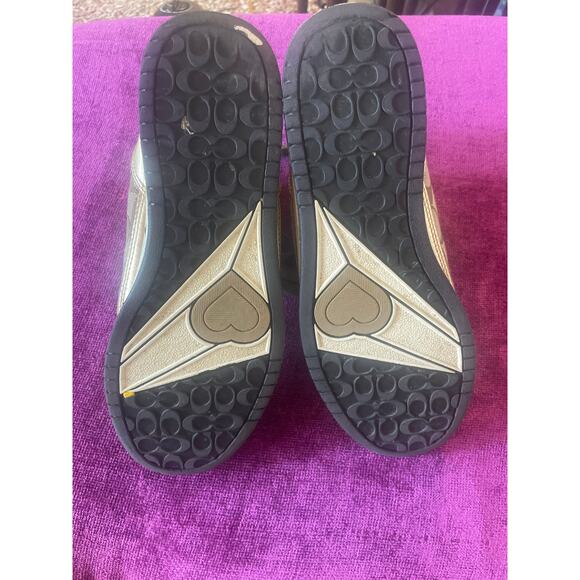 COACH Norra High Top Sneakers Gold Shoes Lace Up Size 7 Leather Canvas - Picture 7 of 9